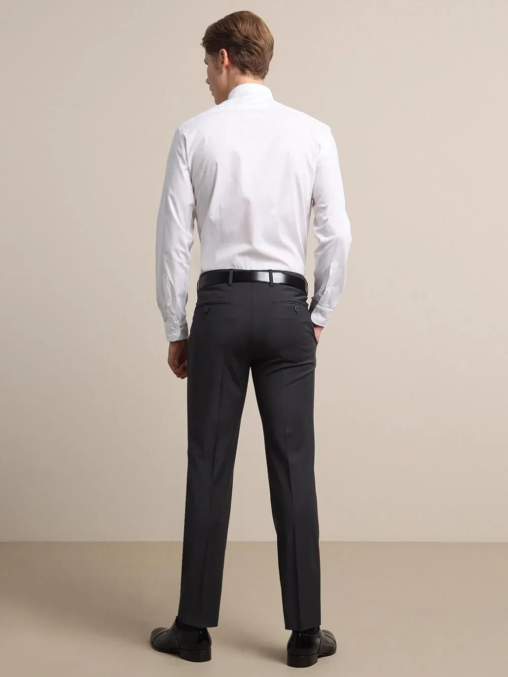 Hard Coal Weaving Fitted Fit Classical Wool Blended Trousers - 5
