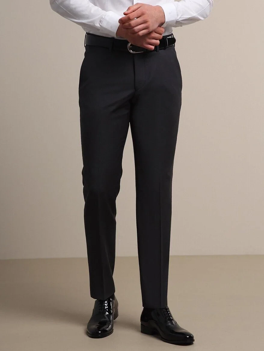 Hard Coal Weaving Fitted Fit Classical Wool Blended Trousers - 1