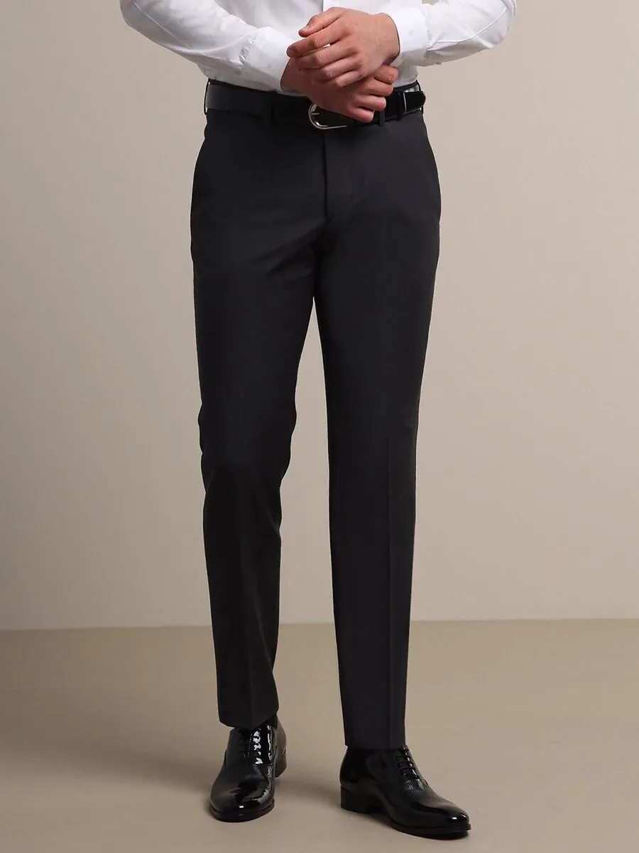 Hard Coal Weaving Fitted Fit Classical Wool Blended Trousers - 1