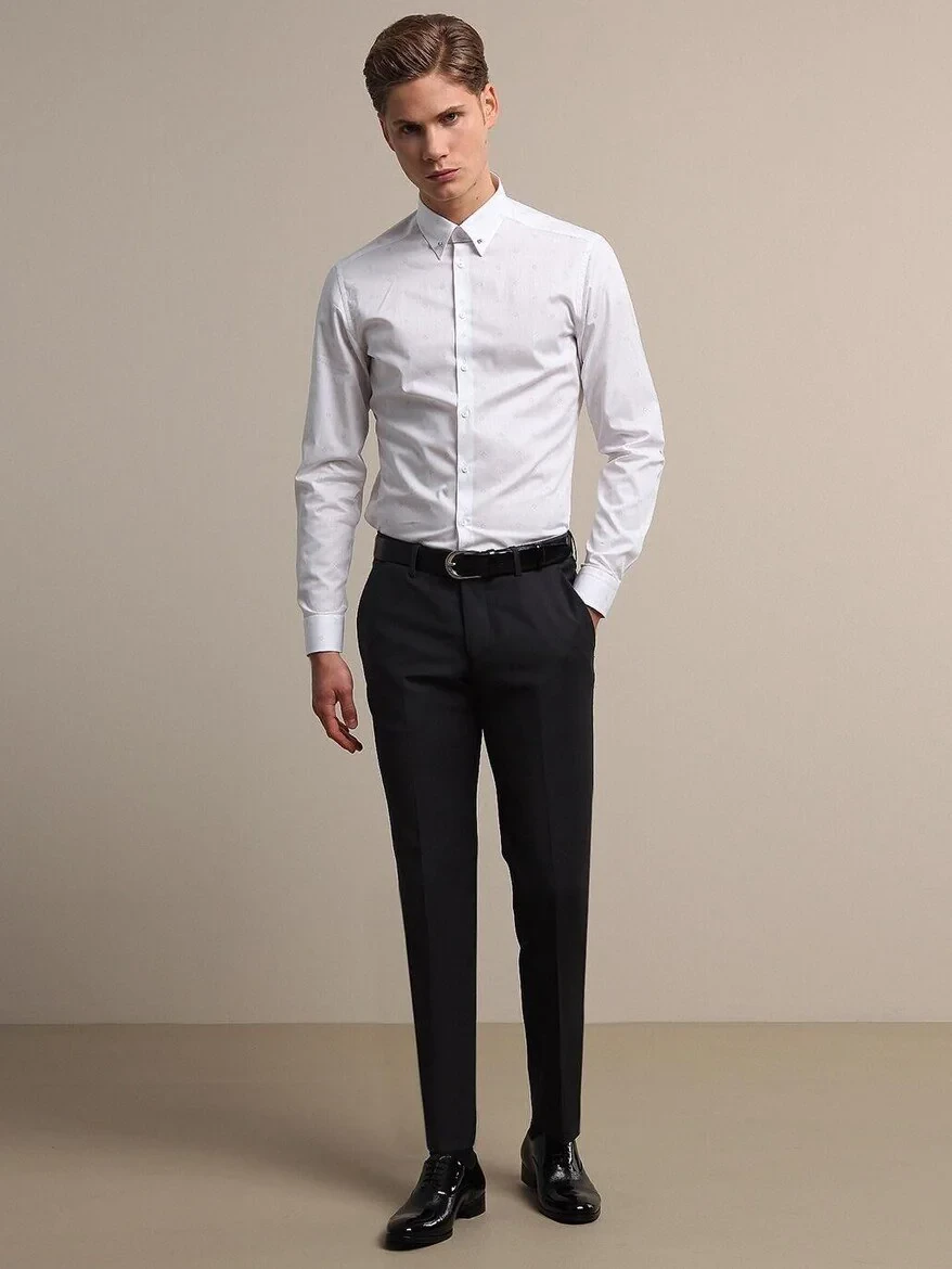 Hard Coal Weaving Fitted Fit Classical Wool Blended Trousers - 2