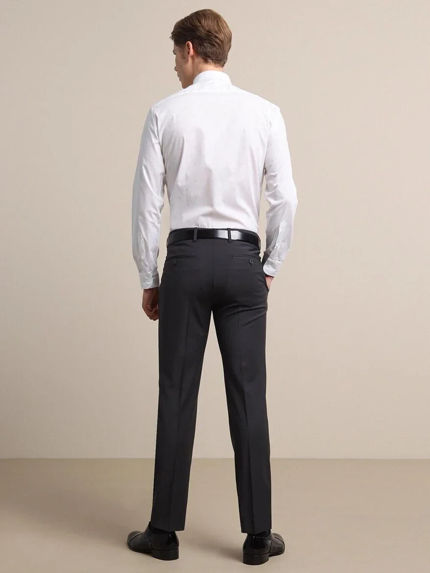 Hard Coal Weaving Fitted Fit Classical Wool Blended Trousers 