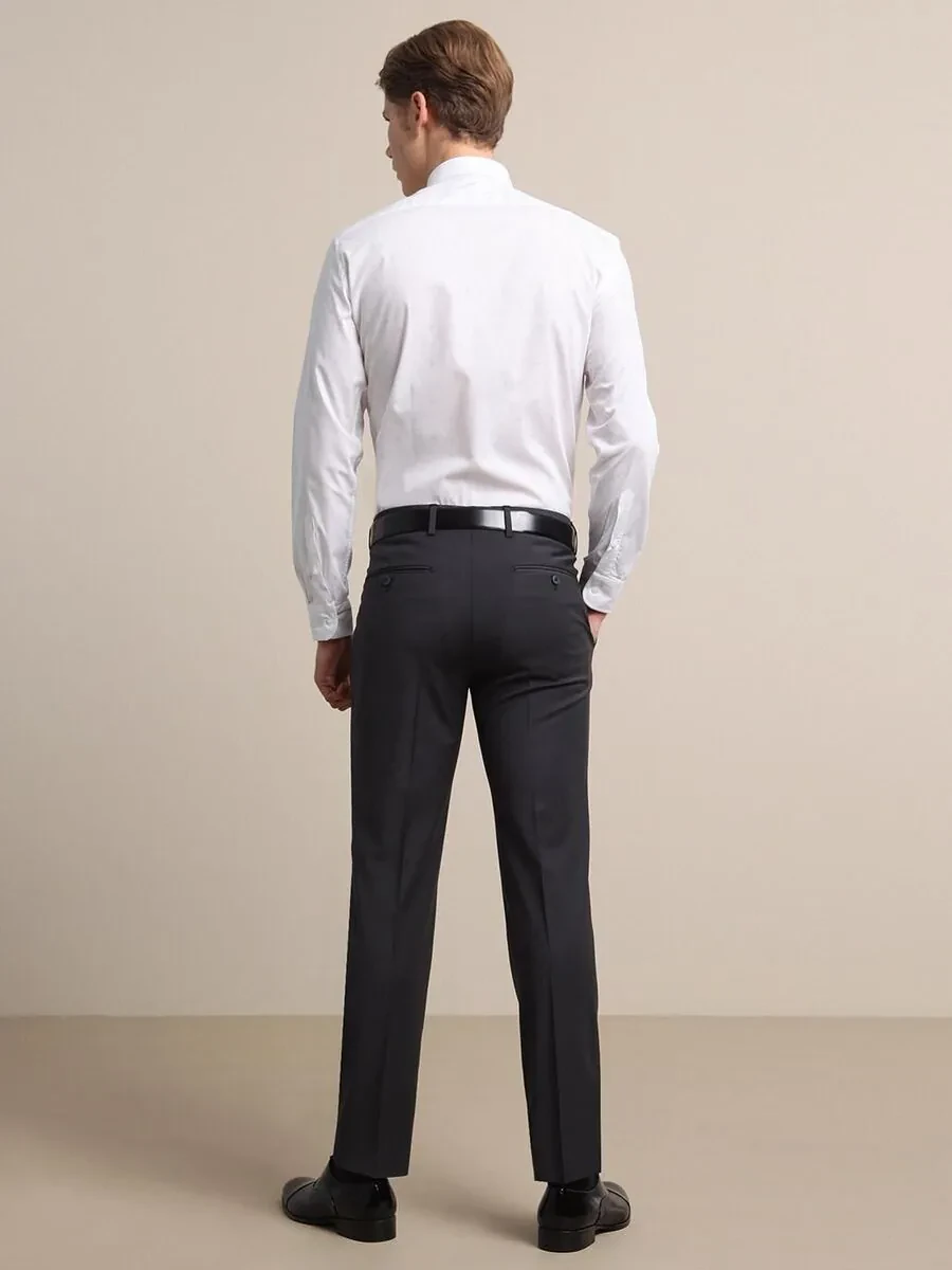 Hard Coal Weaving Fitted Fit Classical Wool Blended Trousers - 4