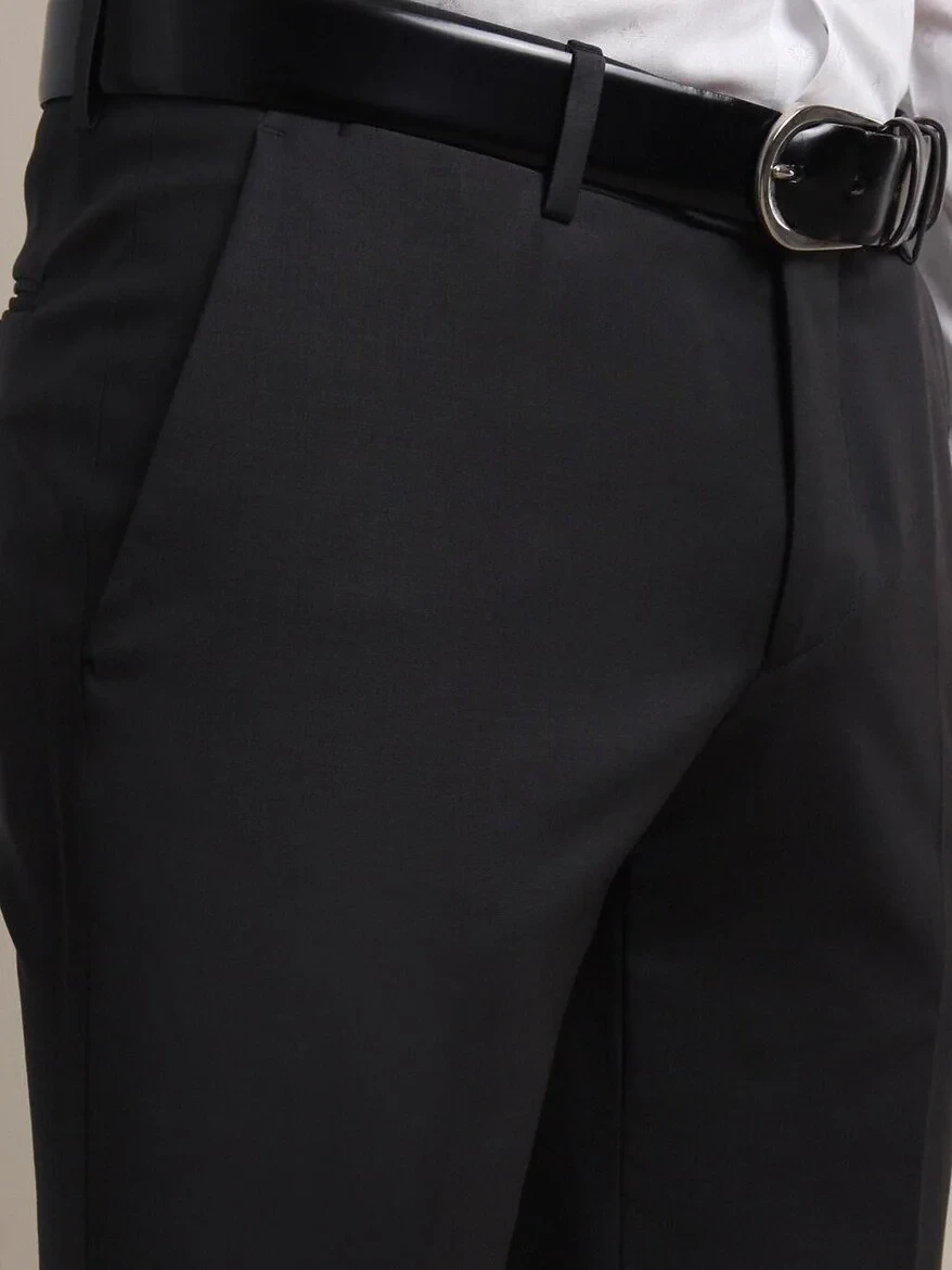 Hard Coal Weaving Fitted Fit Classical Wool Blended Trousers - 5