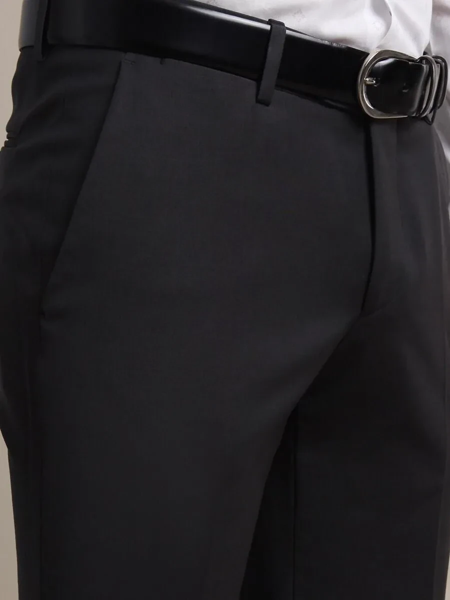 Hard Coal Weaving Fitted Fit Classical Wool Blended Trousers - 5