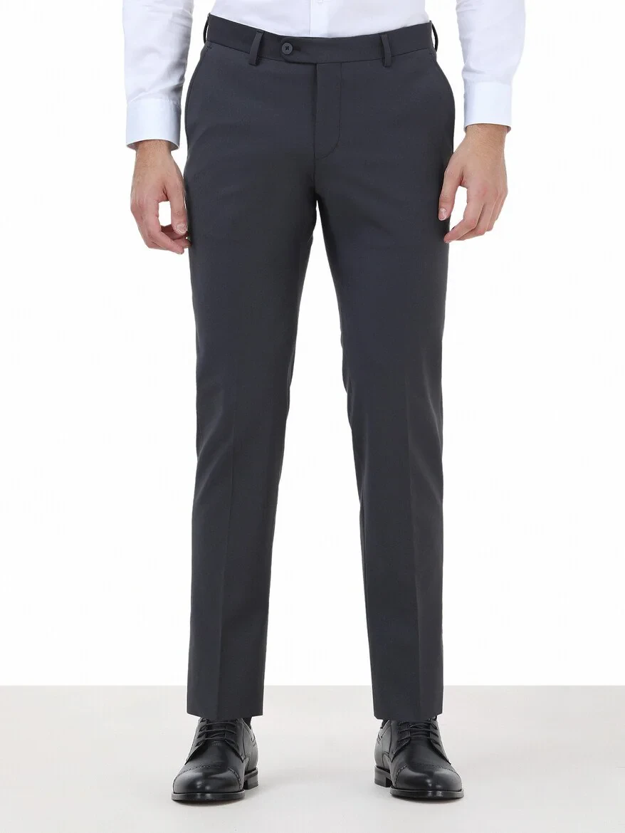 Hard Coal Weaving Fitted Fit Classical Wool Blended Trousers - 1