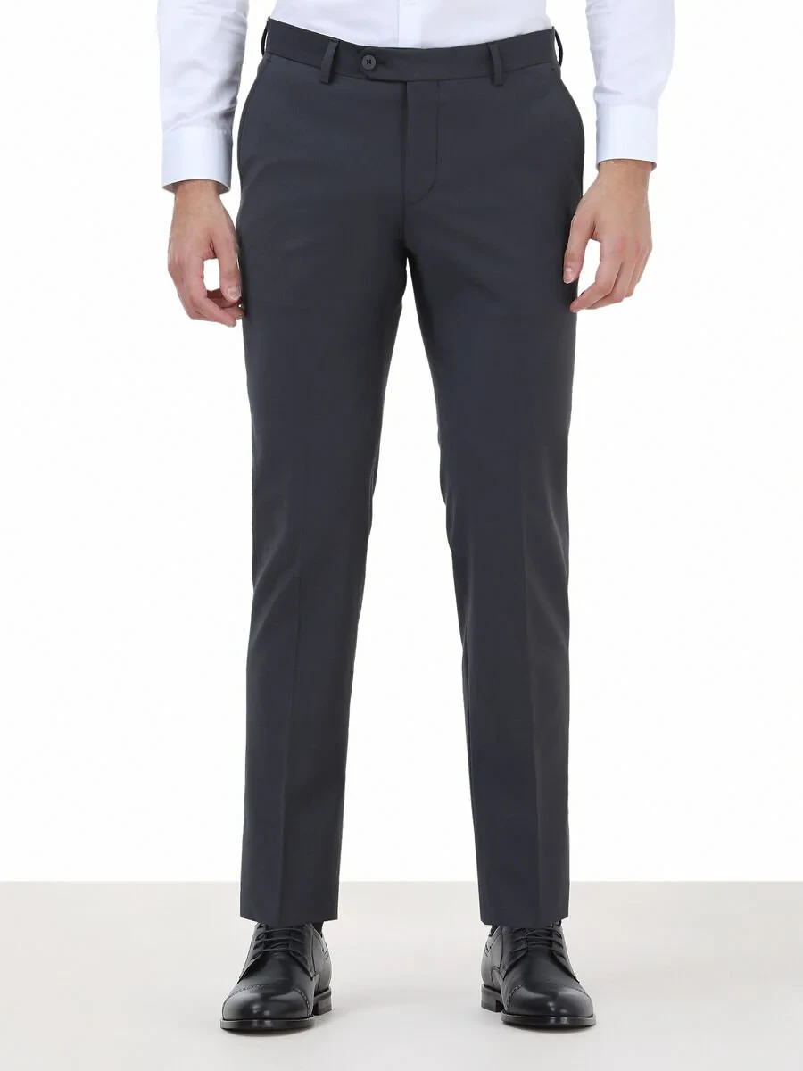 Hard Coal Weaving Fitted Fit Classical Wool Blended Trousers - 1