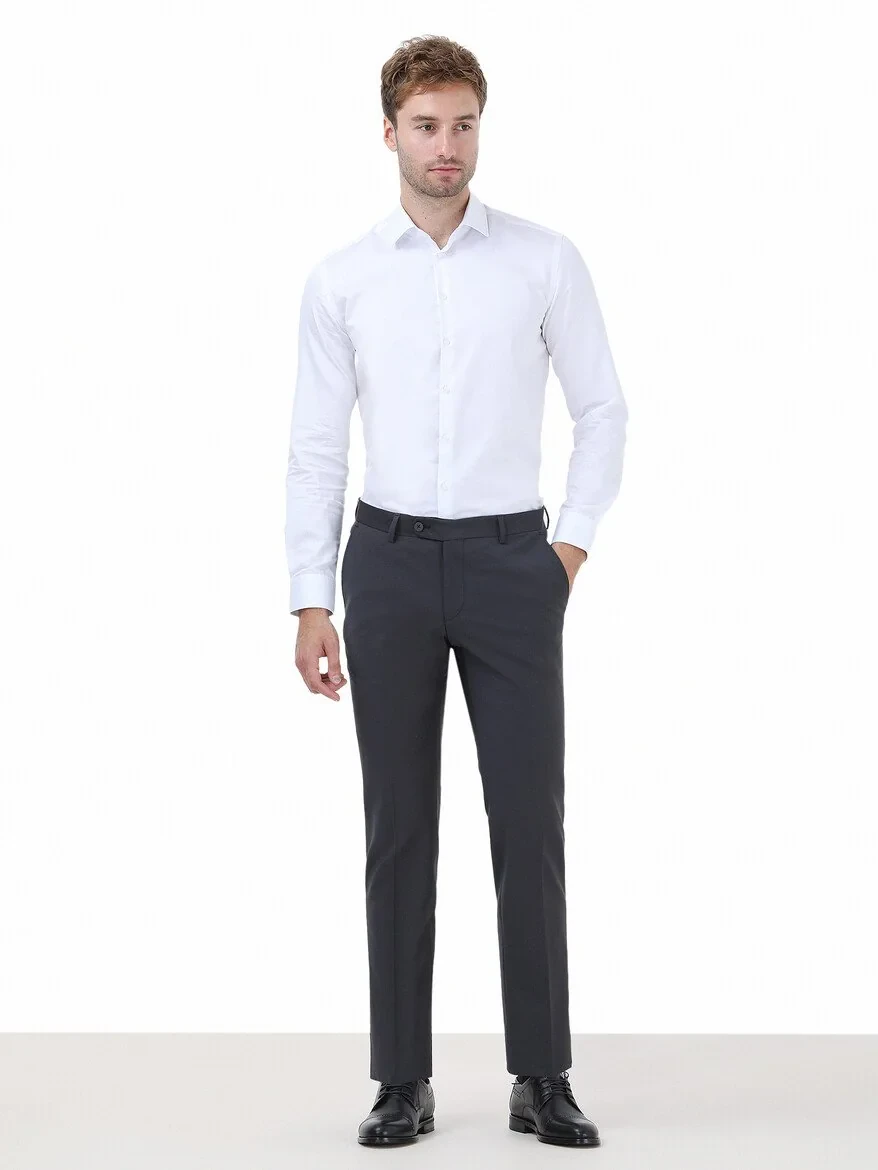 Hard Coal Weaving Fitted Fit Classical Wool Blended Trousers - 2