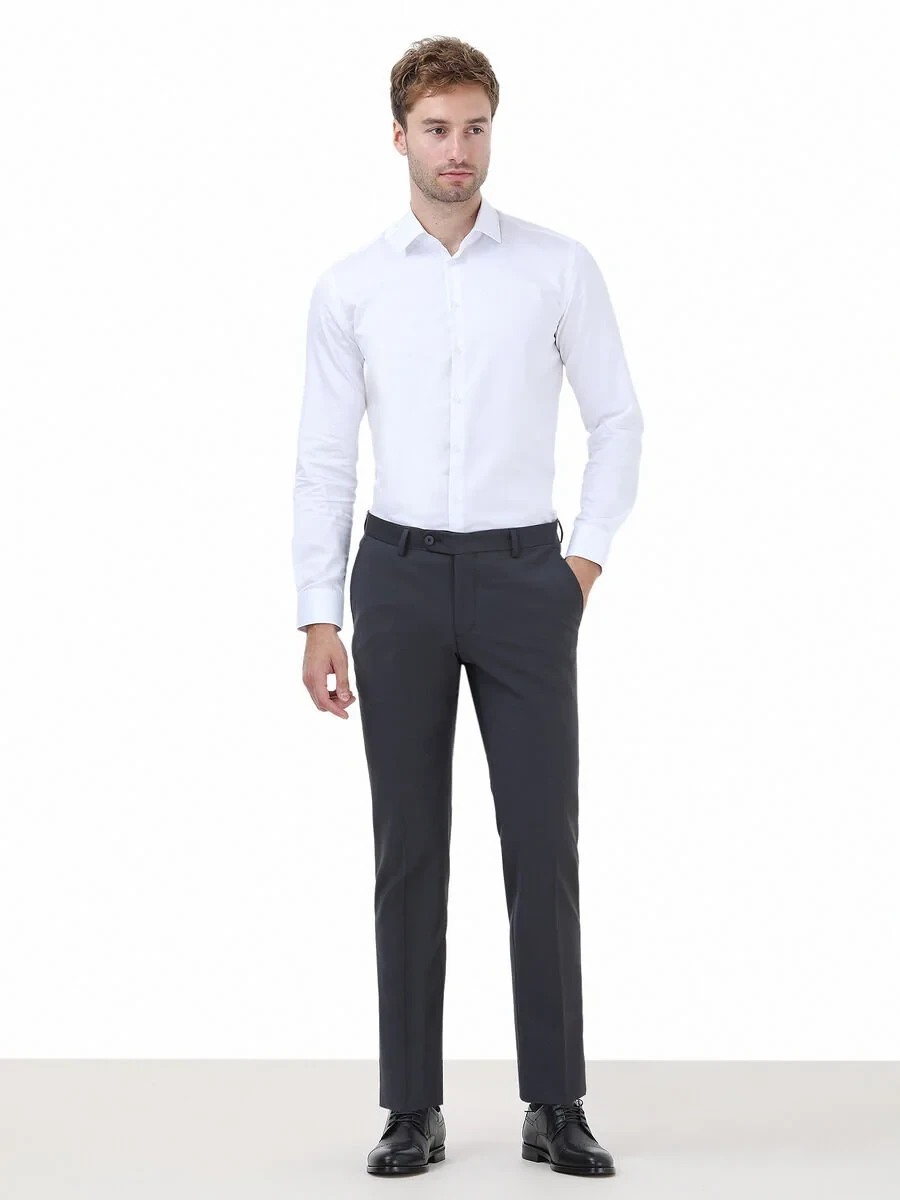 Hard Coal Weaving Fitted Fit Classical Wool Blended Trousers - 2