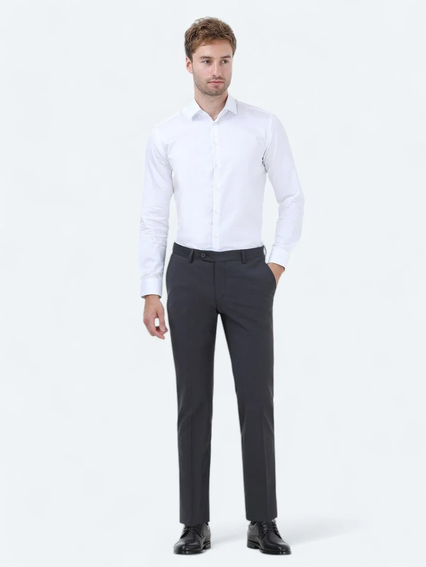 Hard Coal Weaving Fitted Fit Classical Wool Blended Trousers - 2