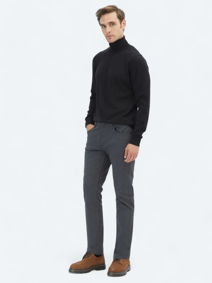 Hard Coal Weaving Slim Fit Casual Cotton Blended Trousers - 1