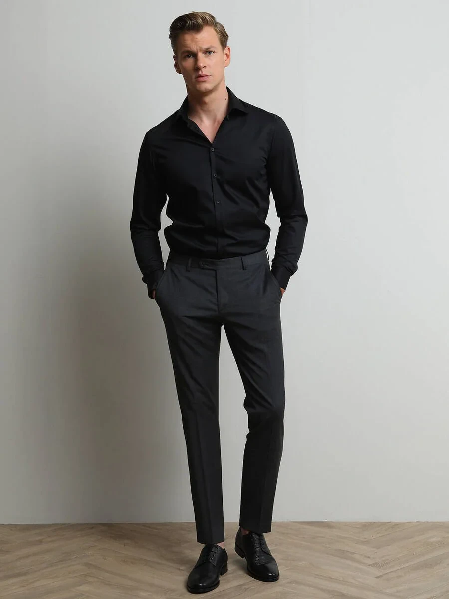 Hard Coal Weaving Slim Fit Classical Wool Blended Trousers - 4