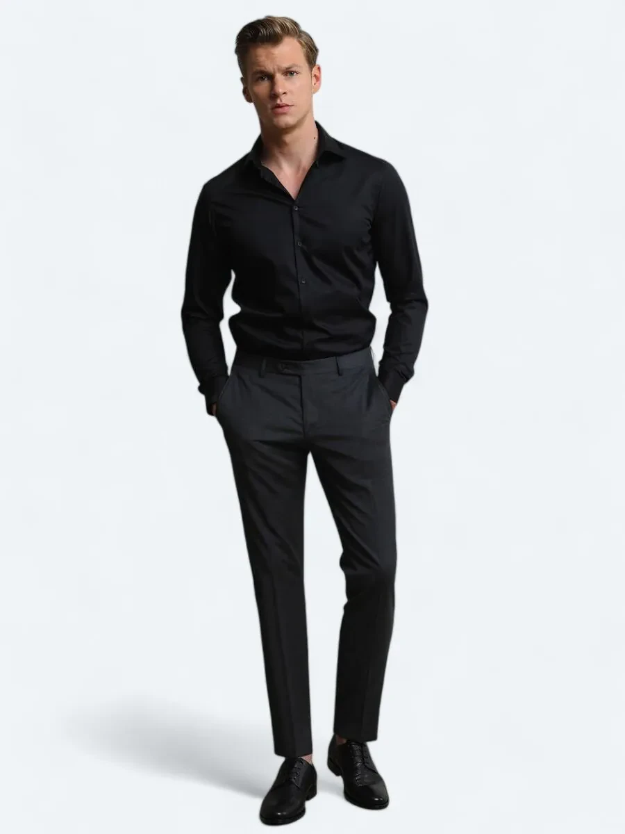 Hard Coal Weaving Slim Fit Classical Wool Blended Trousers - 1