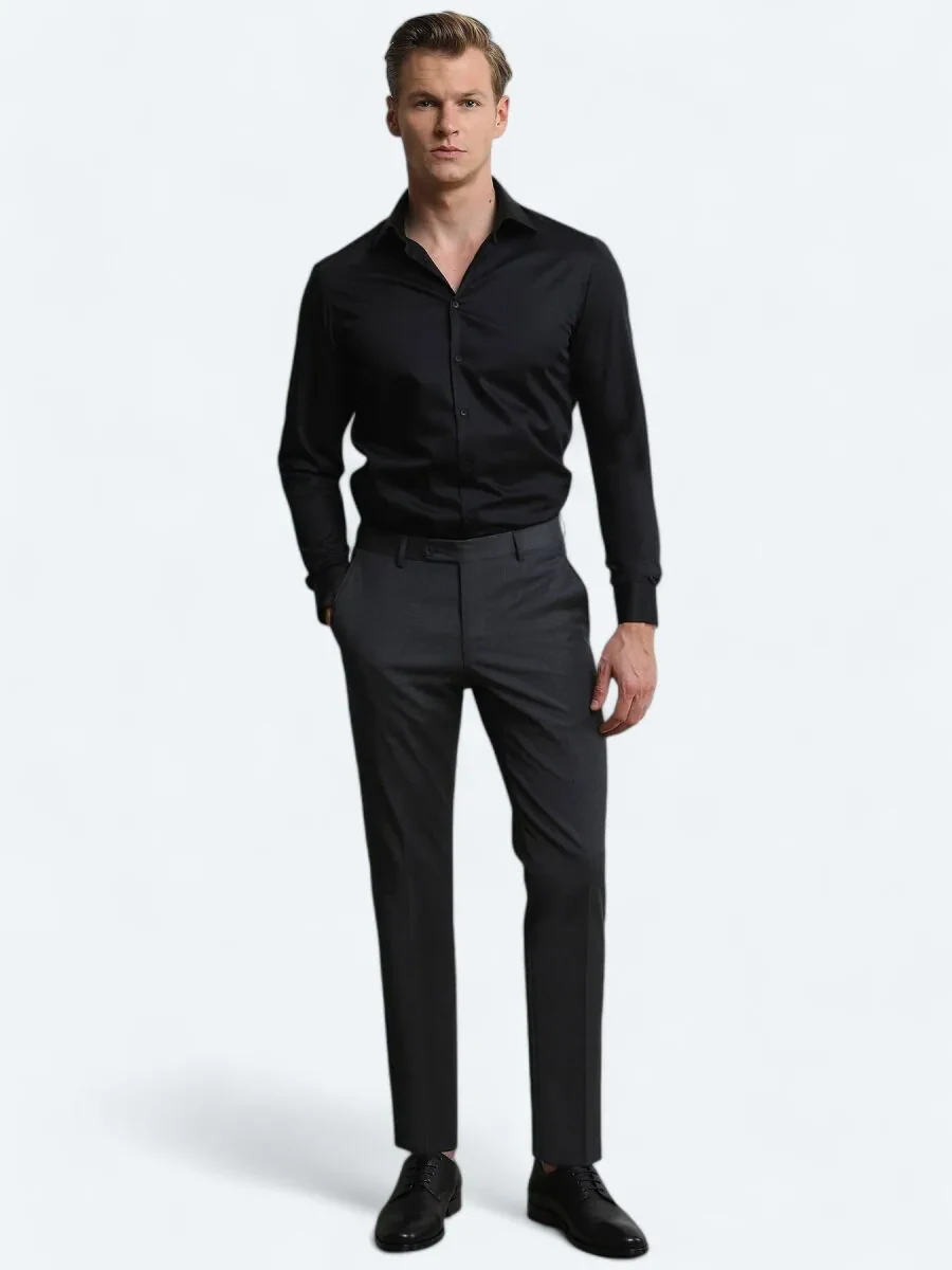 Hard Coal Weaving Slim Fit Classical Wool Blended Trousers - 2