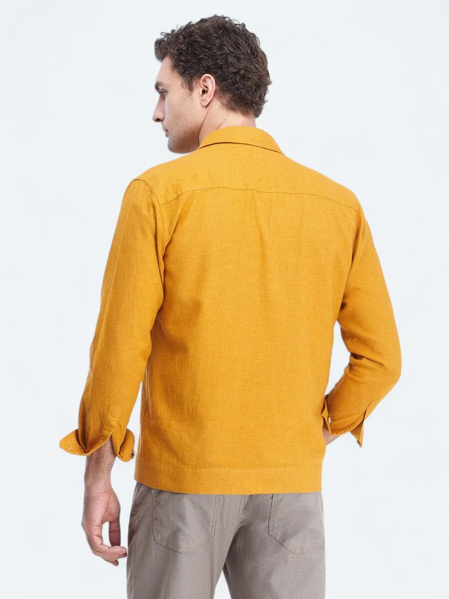 Hardal Regular Fit Dokuma Pamuk Karışımlı Overshırt - 5