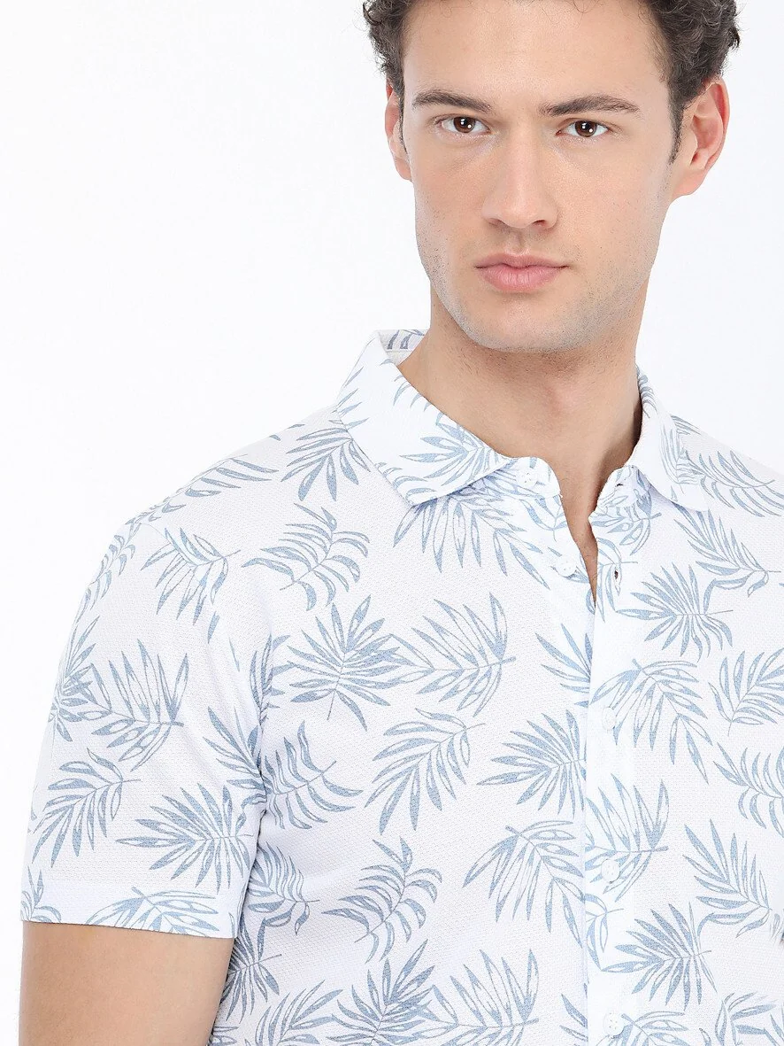Havacı Mavi Baskılı Regular Fit Casual %100 Pamuk Gömlek - 2