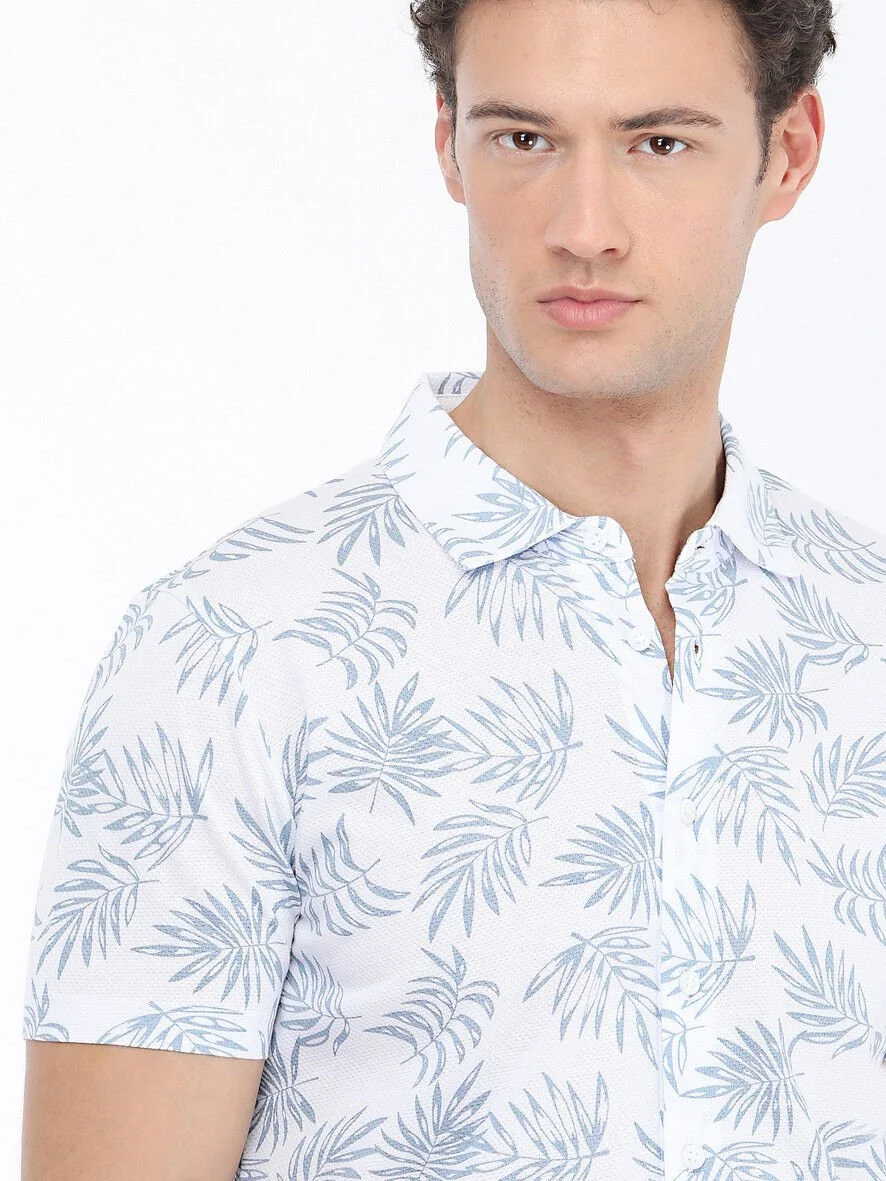 Havacı Mavi Baskılı Regular Fit Casual %100 Pamuk Gömlek - 2