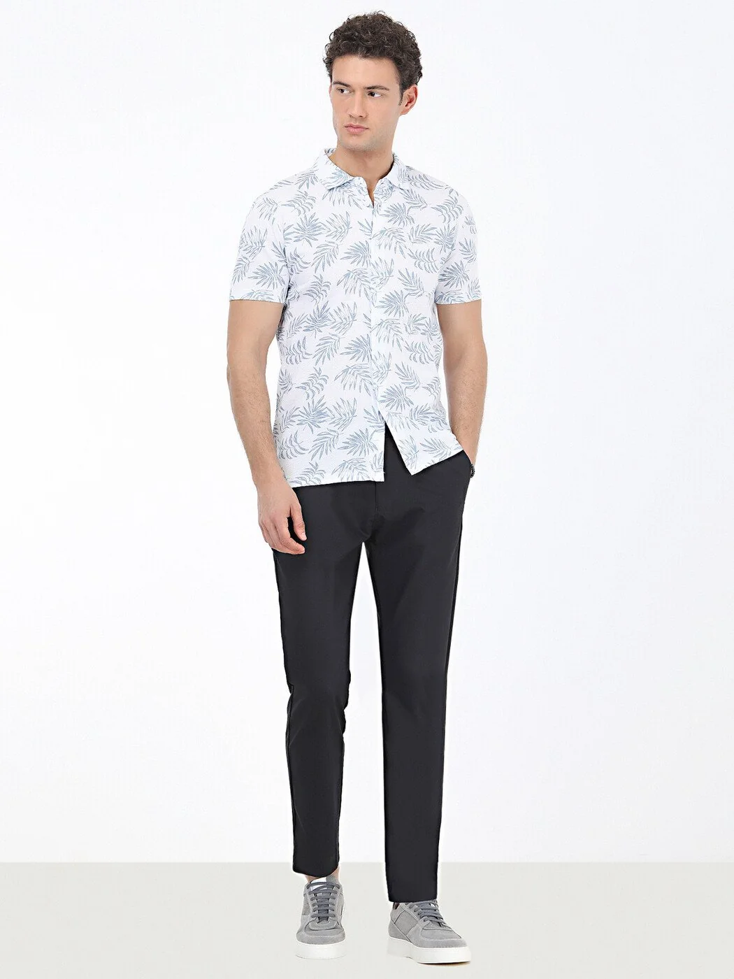 Havacı Mavi Baskılı Regular Fit Casual %100 Pamuk Gömlek - 3