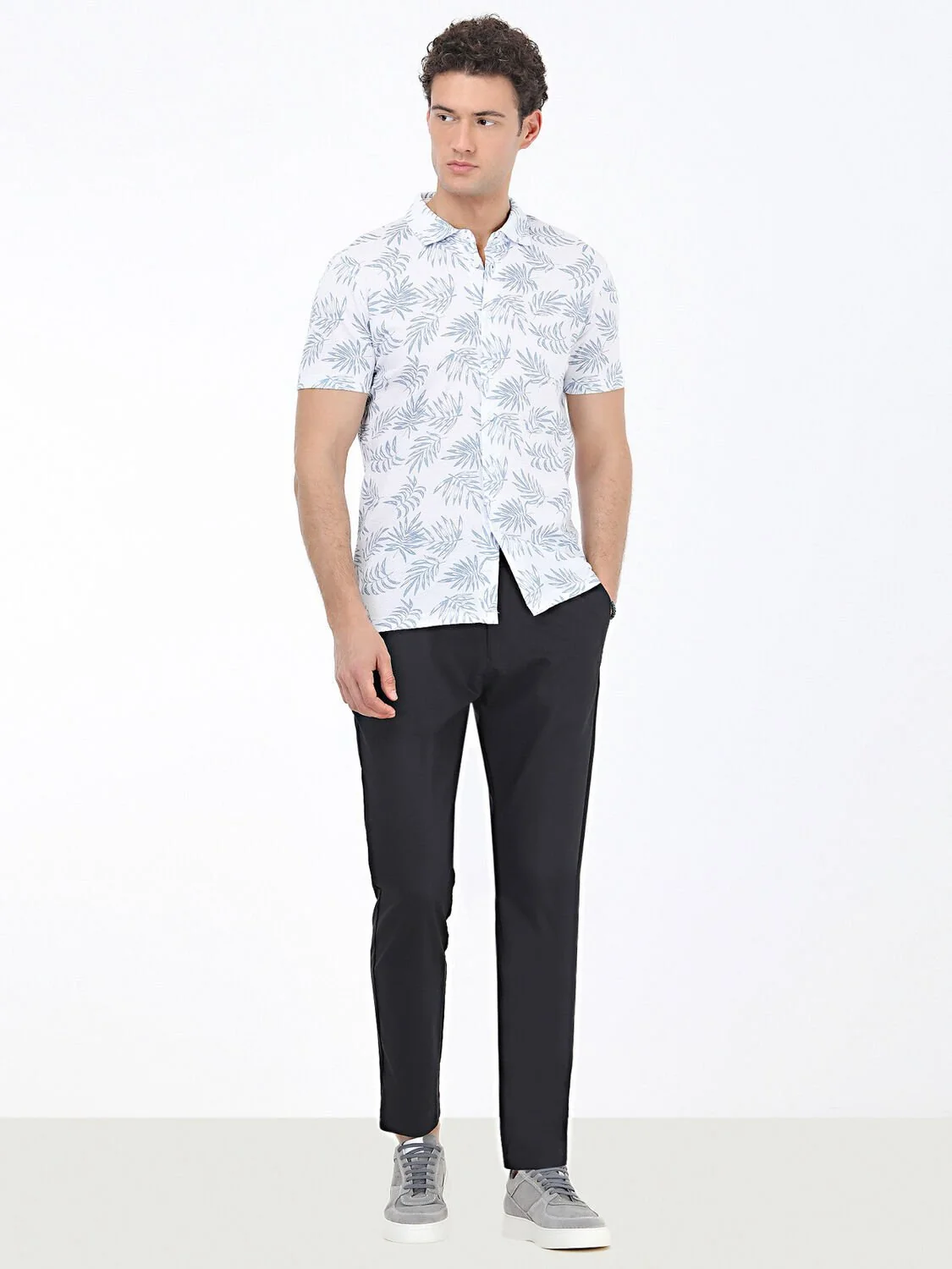 Havacı Mavi Baskılı Regular Fit Casual %100 Pamuk Gömlek - 3