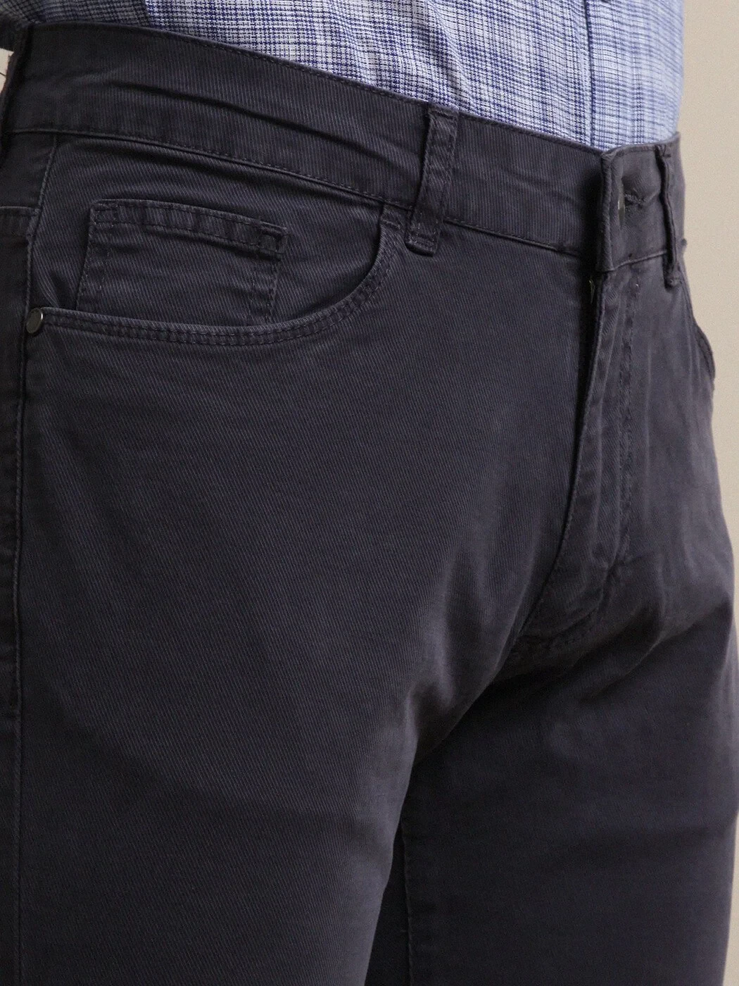 Havacı Mavi Düz Dokuma Regular Fit Casual Pamuk Karışımlı Pantolon - 2