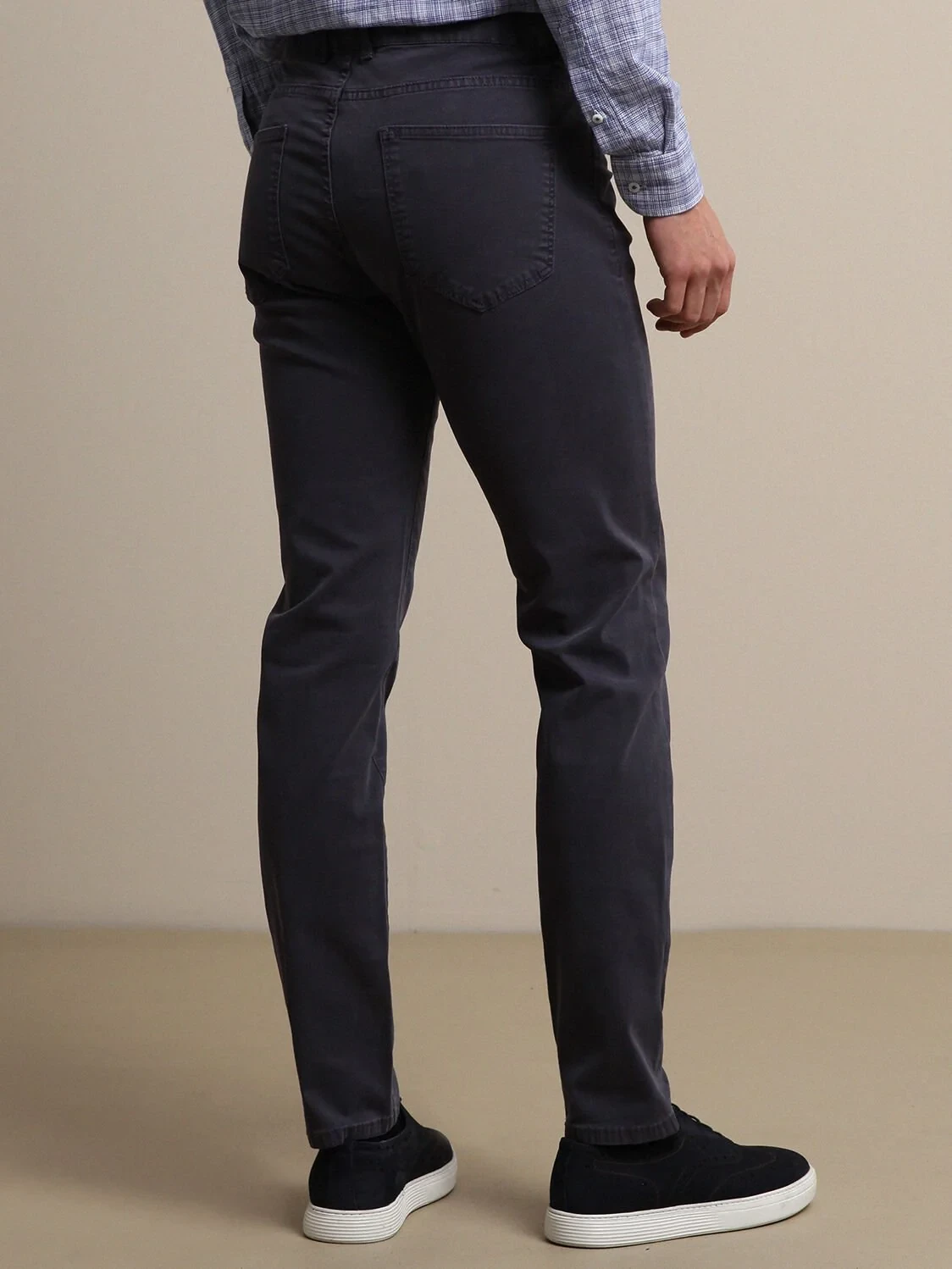 Havacı Mavi Düz Dokuma Regular Fit Casual Pamuk Karışımlı Pantolon - 4