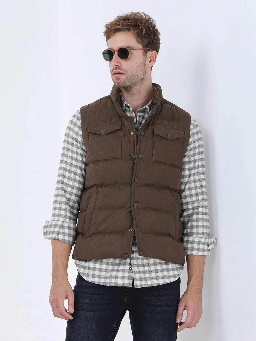 Hazelnut Weaving Puffer Vest - 1
