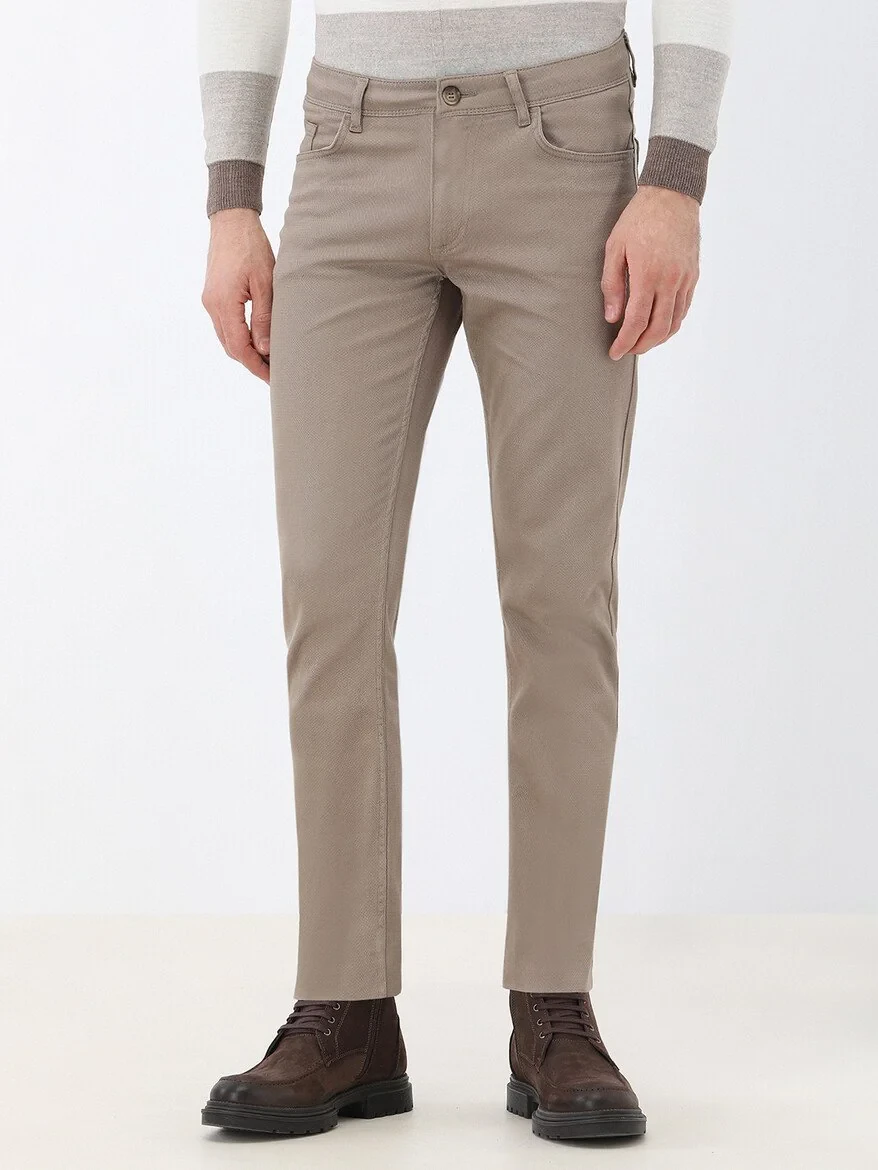 Hazelnut Weaving Slim Fit Casual Cotton Blended Trousers - 1