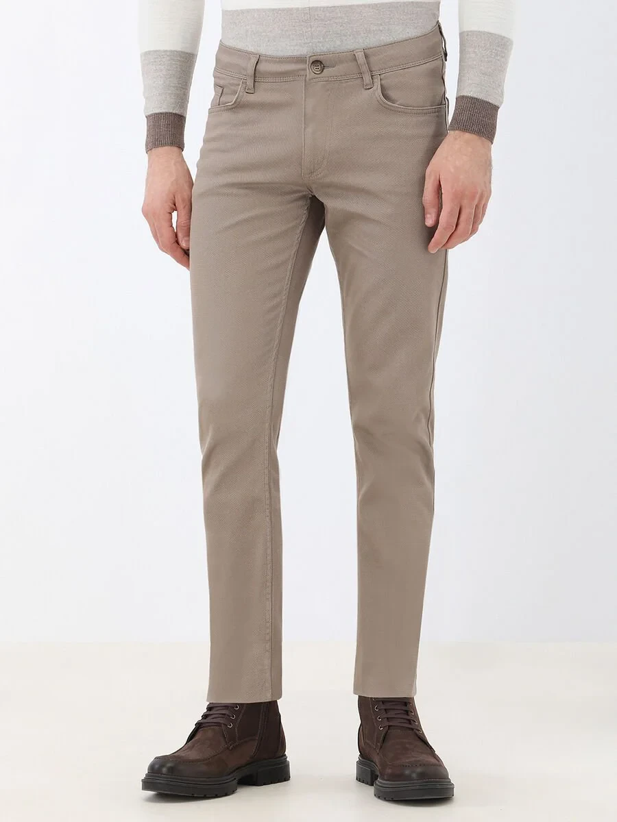 Hazelnut Weaving Slim Fit Casual Cotton Blended Trousers - 1