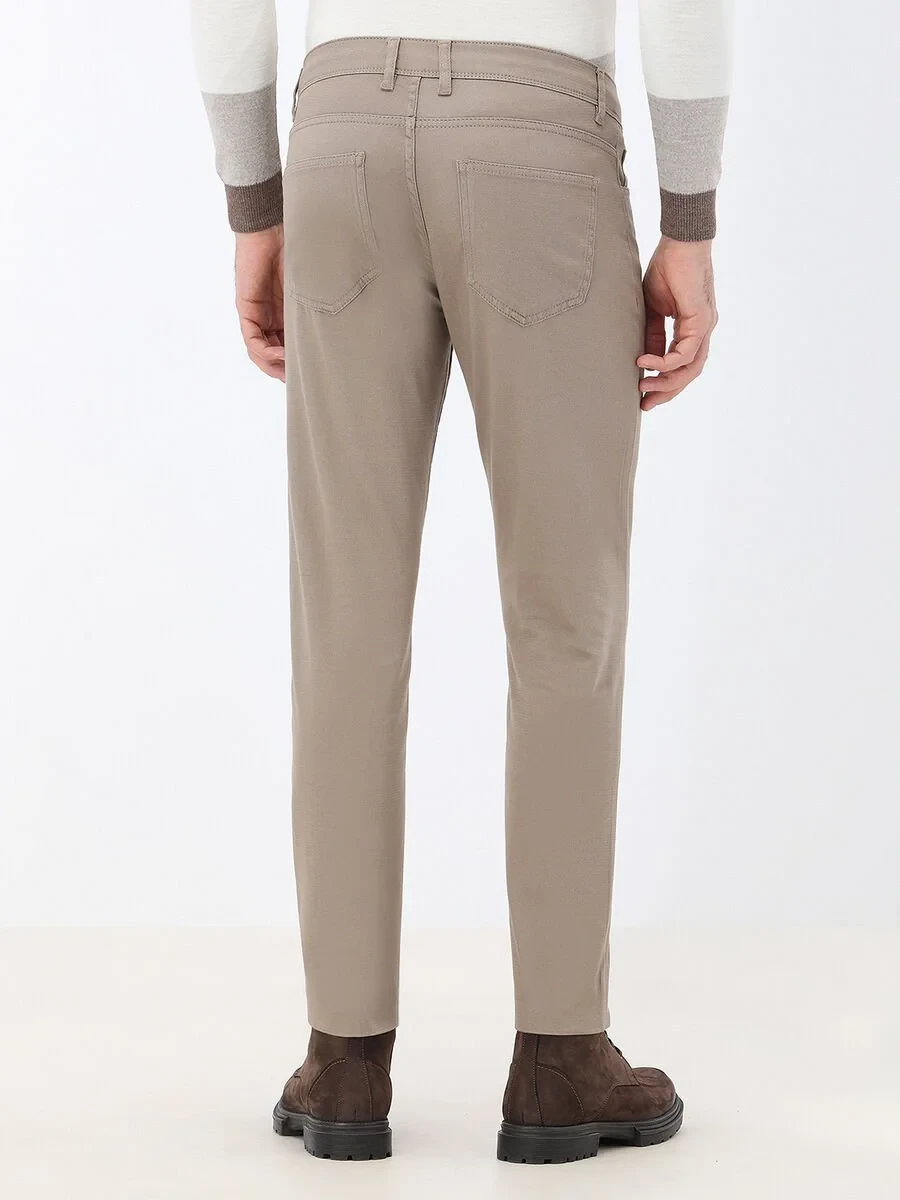 Hazelnut Weaving Slim Fit Casual Cotton Blended Trousers - 5