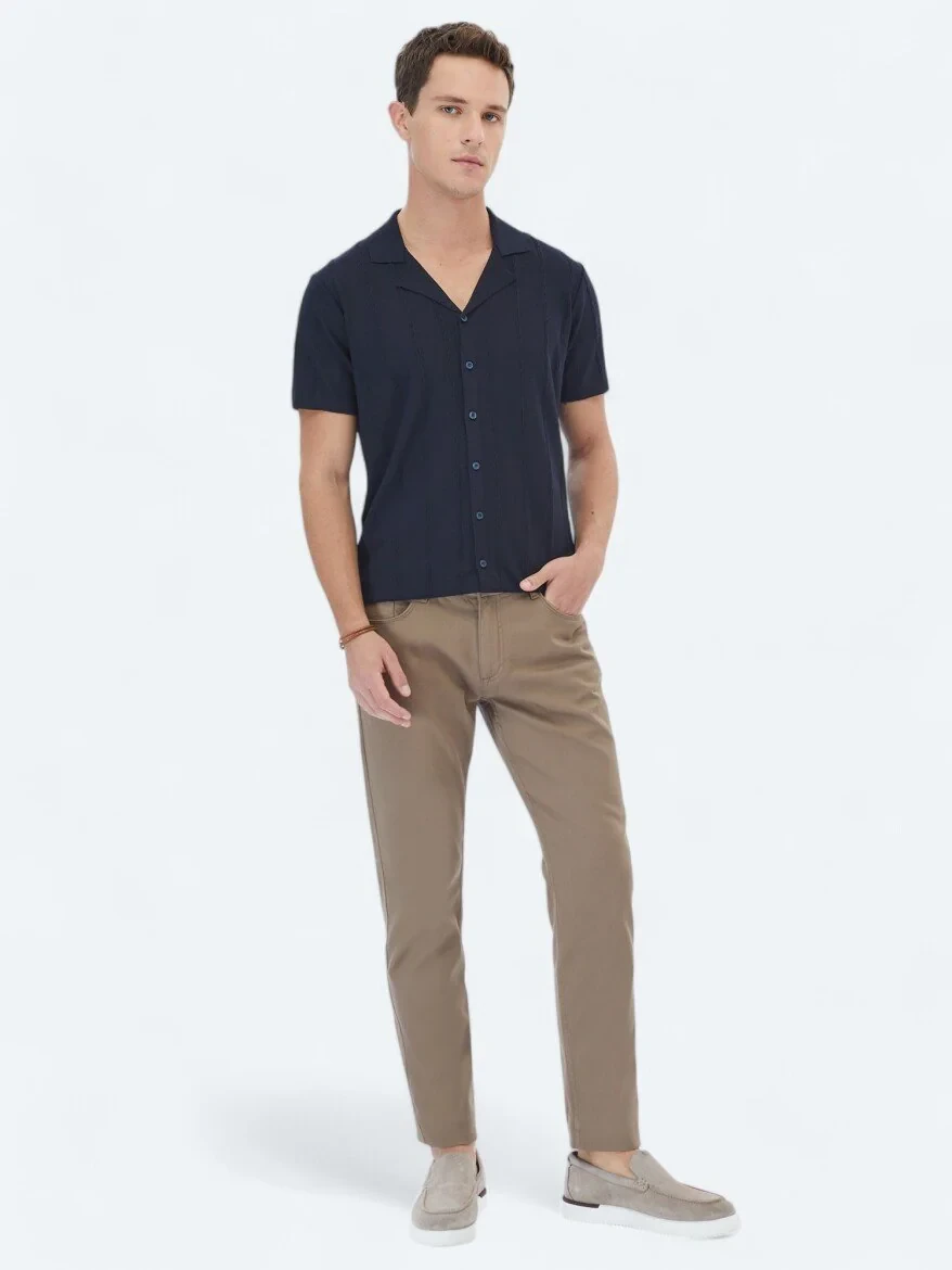 Hazelnut Weaving Slim Fit Casual Cotton Blended Trousers - 1