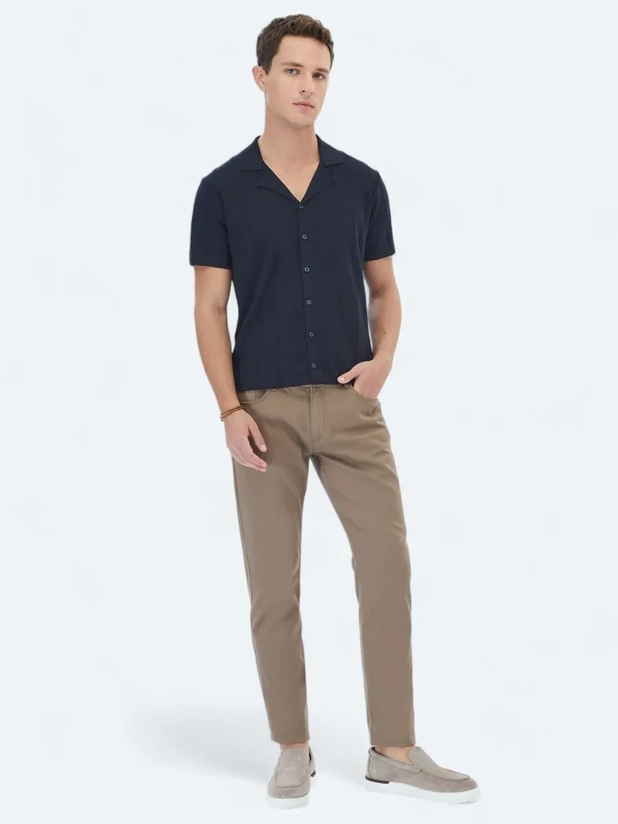 Hazelnut Weaving Slim Fit Casual Cotton Blended Trousers - 1