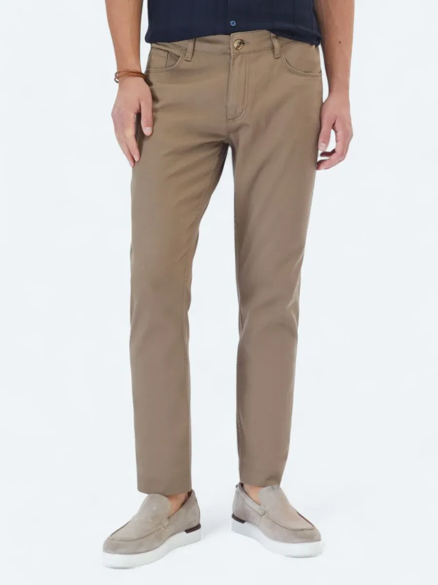 Hazelnut Weaving Slim Fit Casual Cotton Blended Trousers - 2