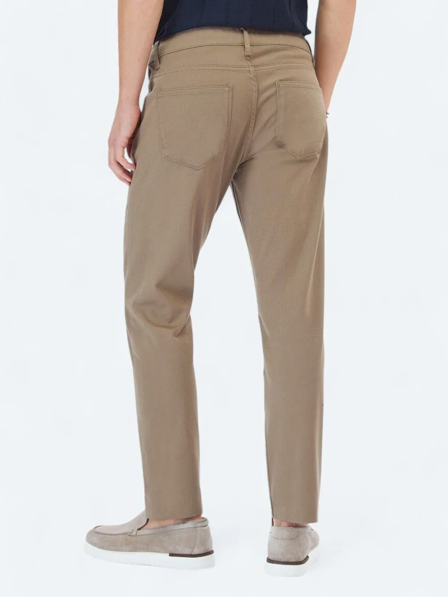 Hazelnut Weaving Slim Fit Casual Cotton Blended Trousers 