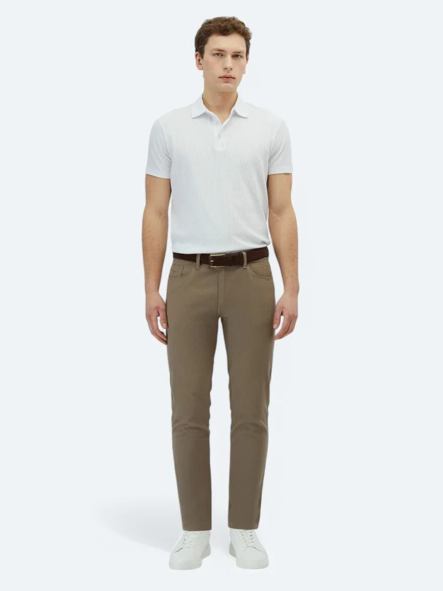 Hazelnut Weaving Slim Fit Casual Cotton Blended Trousers - 1
