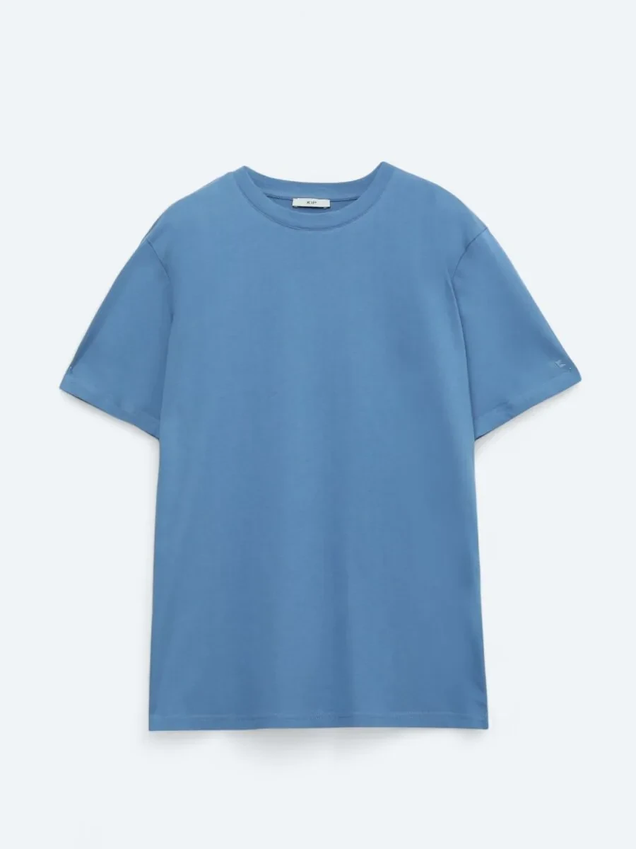 İndigo Bisiklet Yaka %100 Pamuk T-Shirt - 1