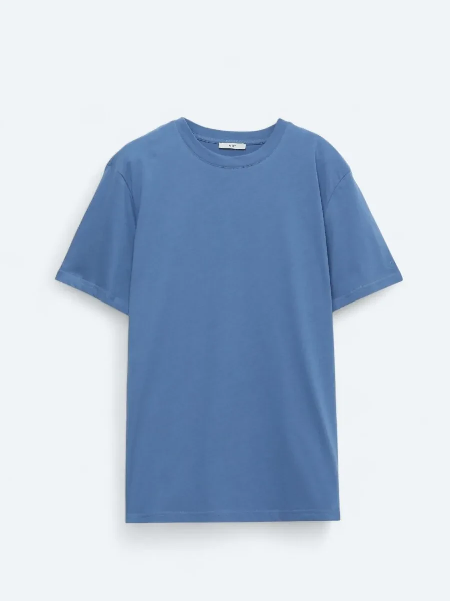 İndigo Bisiklet Yaka %100 Pamuk T-Shirt - 1