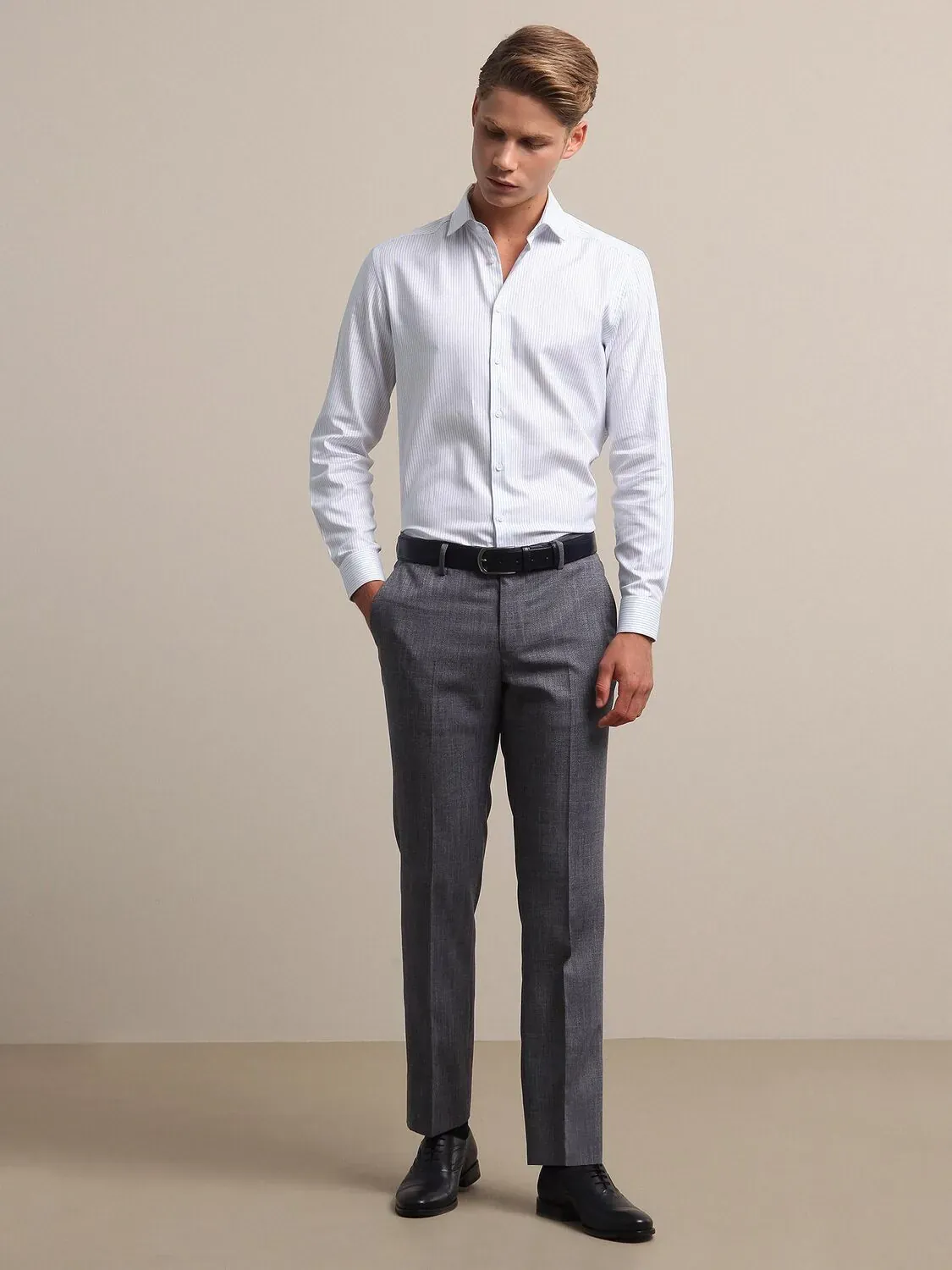 İndigo Desenli Dokuma Fitted Fit Smart Casual Pantolon - 1
