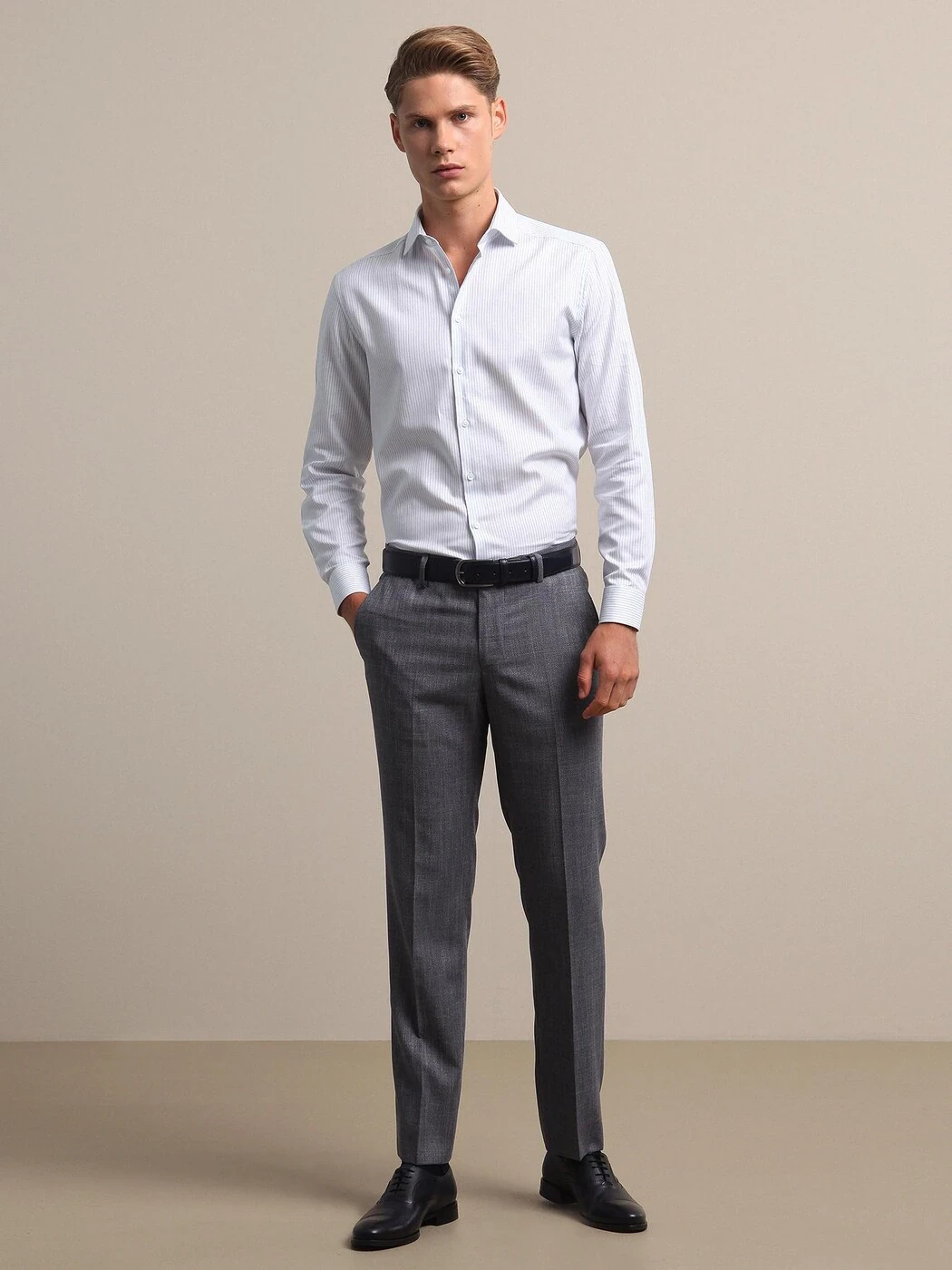 İndigo Desenli Dokuma Fitted Fit Smart Casual Pantolon - 2
