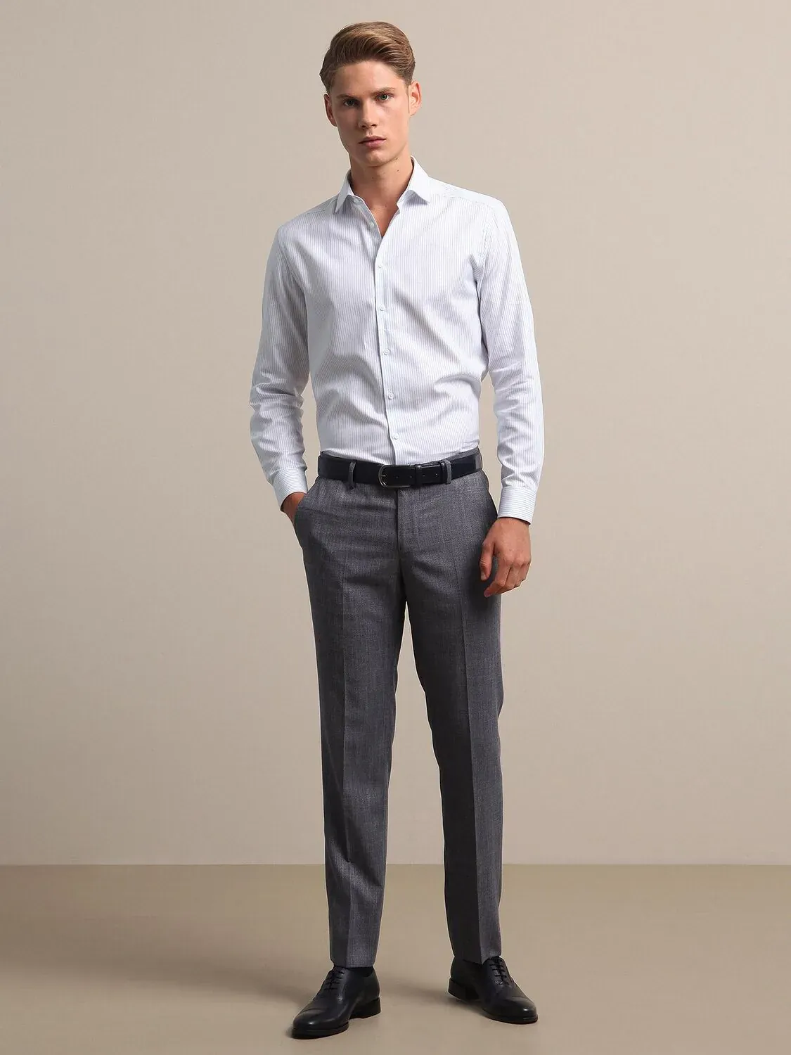 İndigo Desenli Dokuma Fitted Fit Smart Casual Pantolon - 2