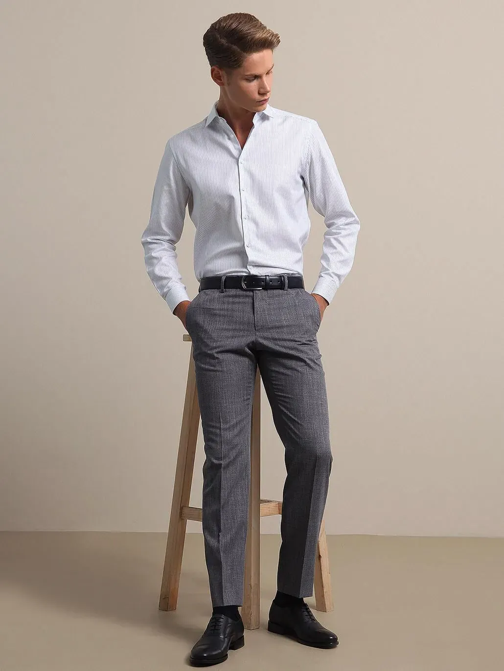 İndigo Desenli Dokuma Fitted Fit Smart Casual Pantolon - 3