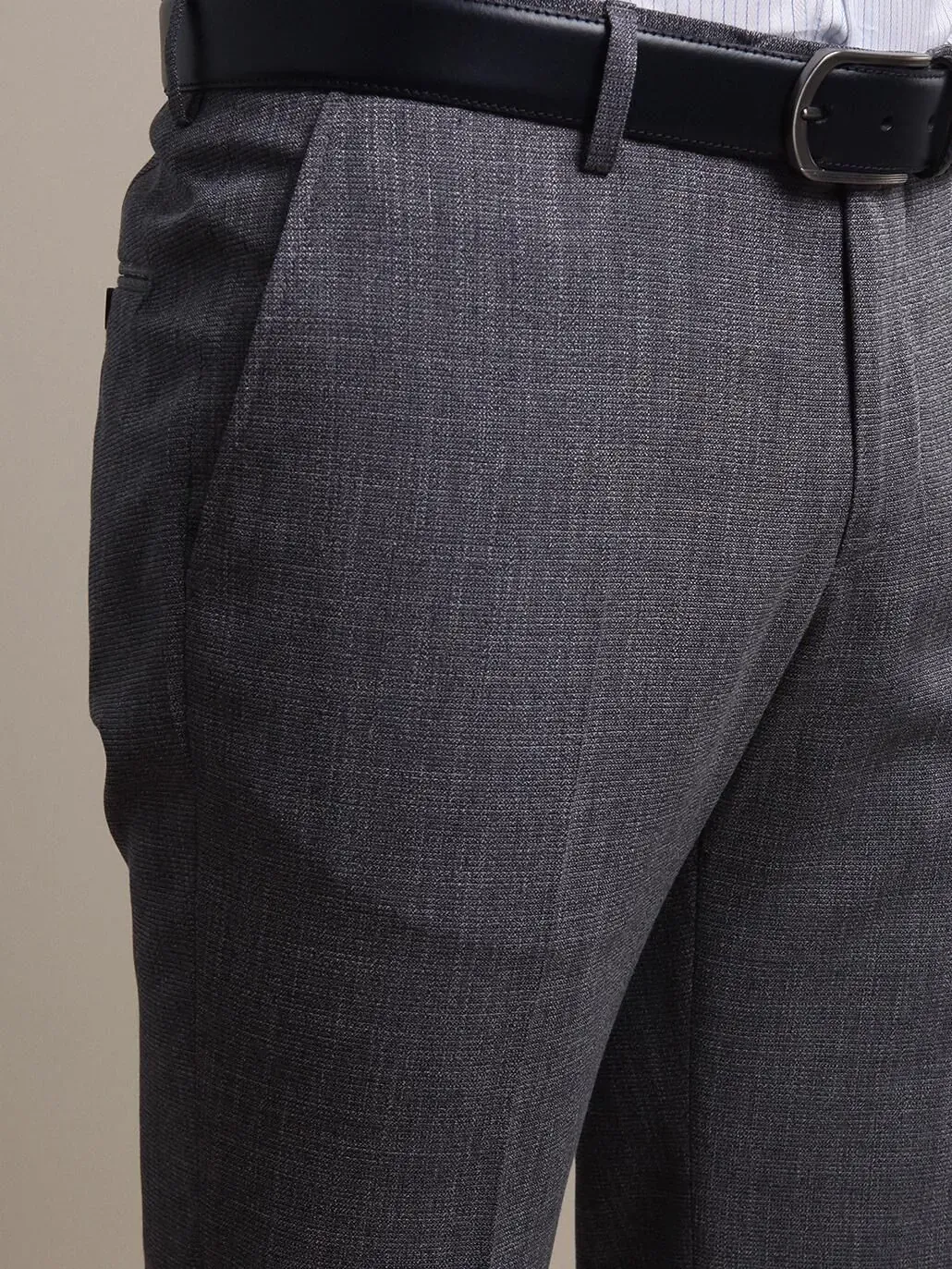 İndigo Desenli Dokuma Fitted Fit Smart Casual Pantolon - 4