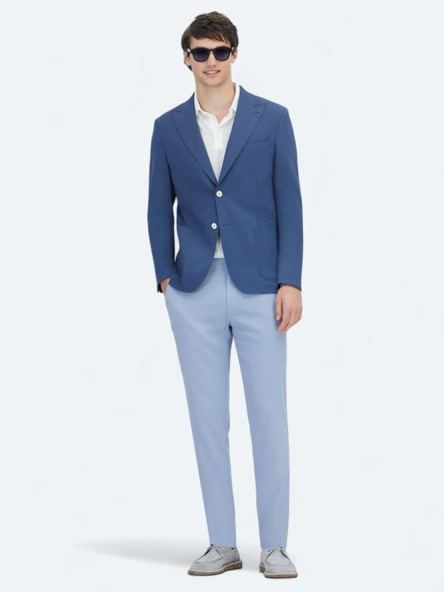İndigo Desenli Modern Fit Ceket - 2