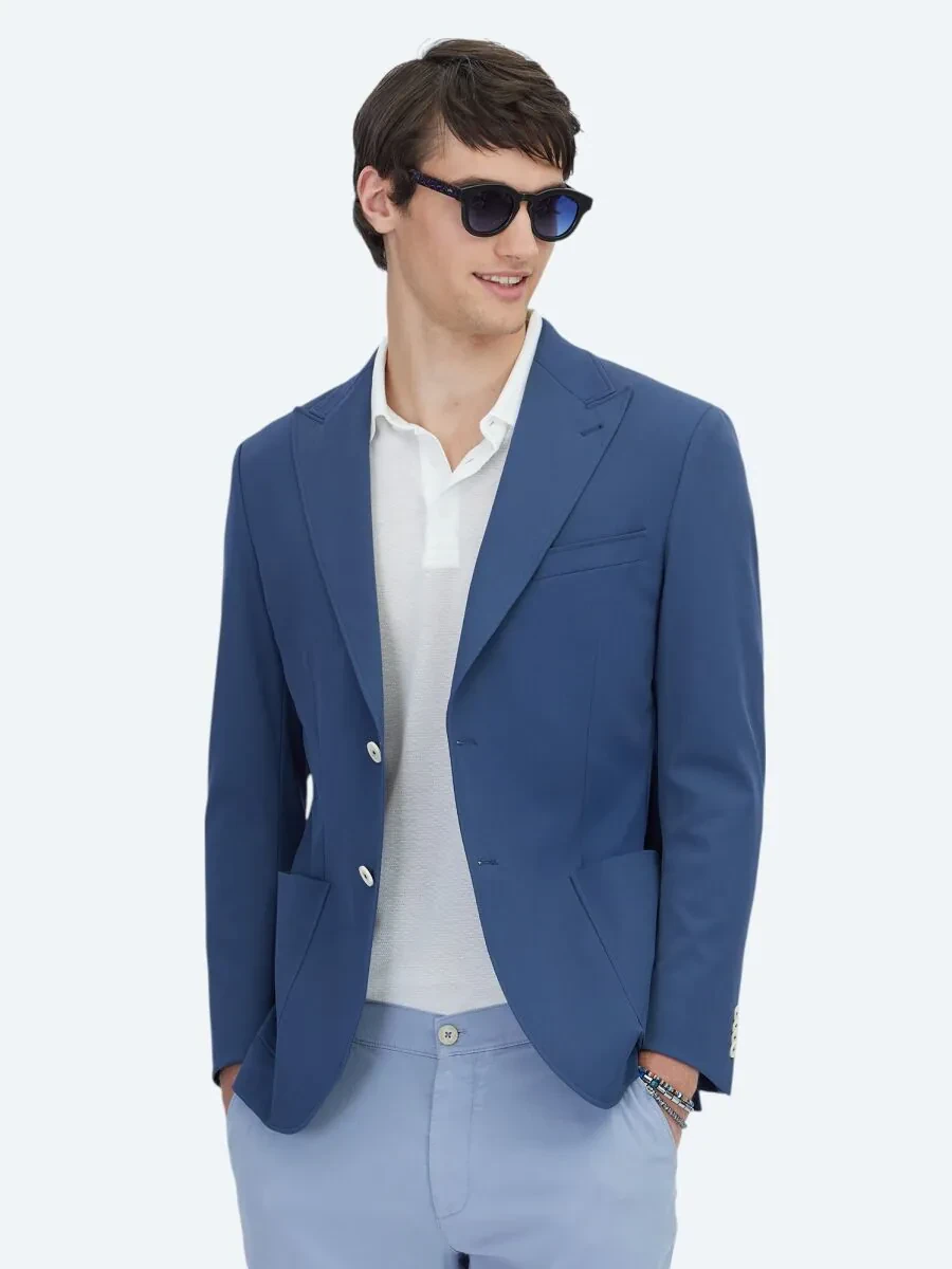 İndigo Desenli Modern Fit Ceket - 3