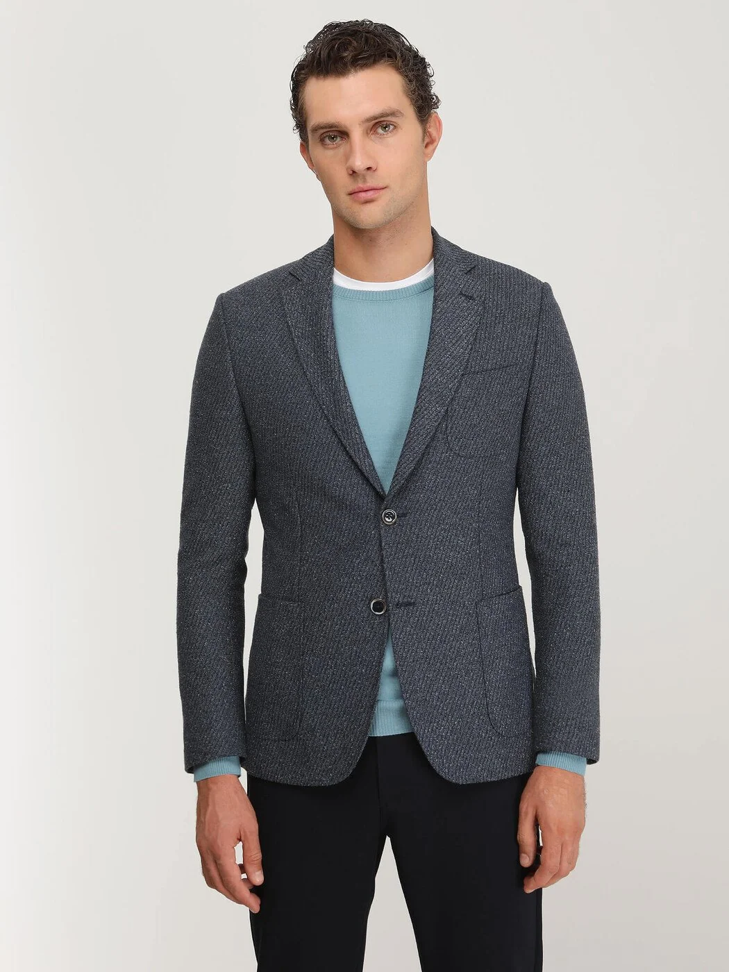 İndigo Desenli Modern Fit Pamuk Karışımlı Ceket - 1