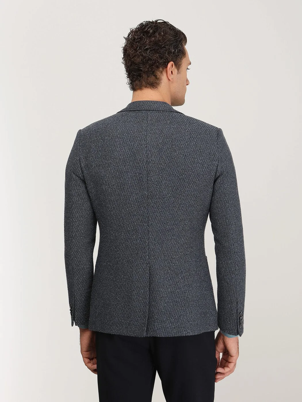 İndigo Desenli Modern Fit Pamuk Karışımlı Ceket - 6