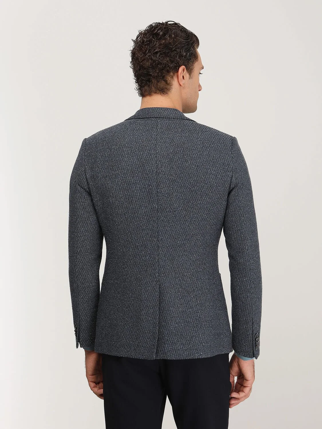 İndigo Desenli Modern Fit Pamuk Karışımlı Ceket - 6