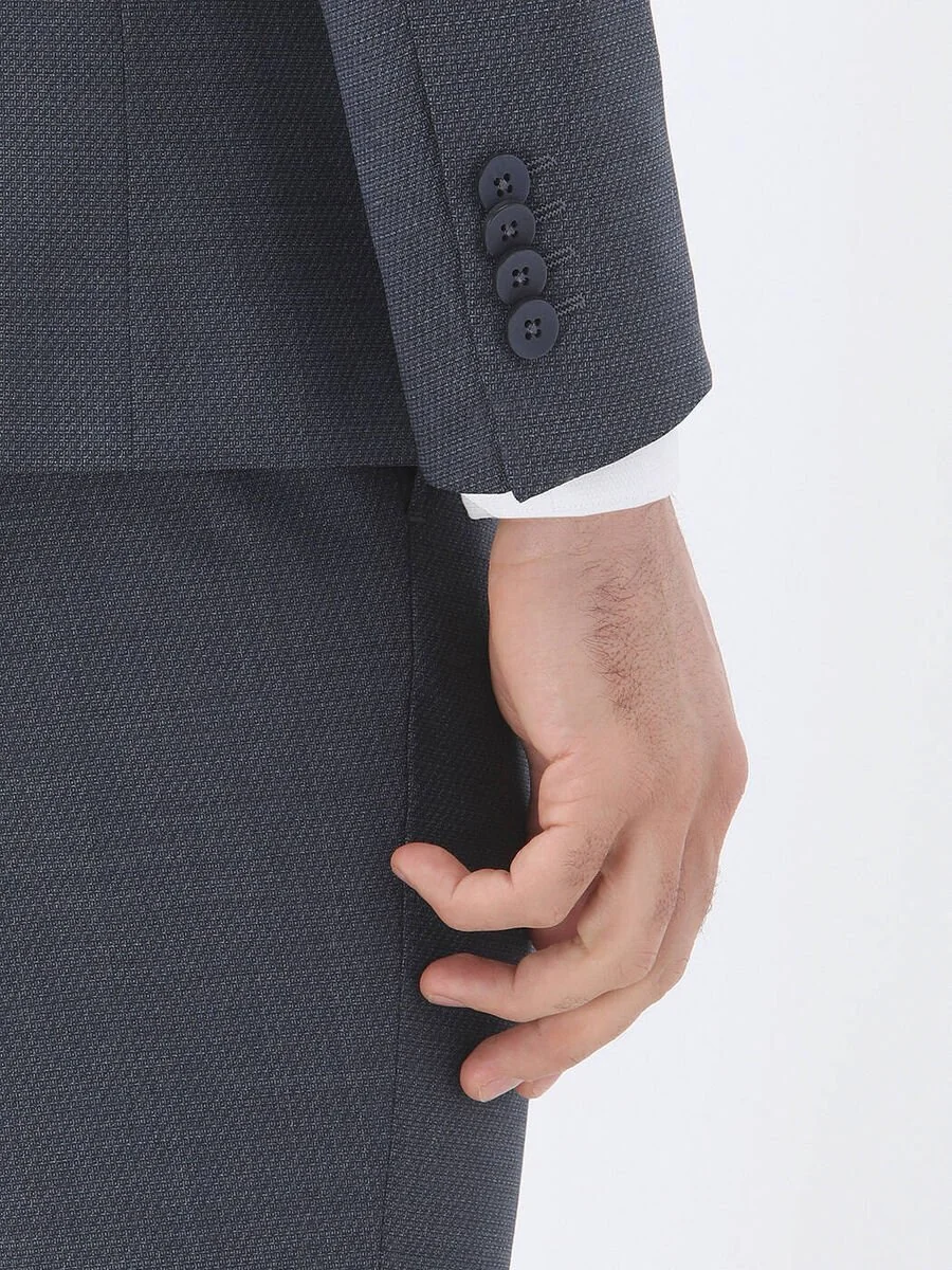 İndigo Desenli Modern Fit Yün Karışımlı Takım Elbise - 4