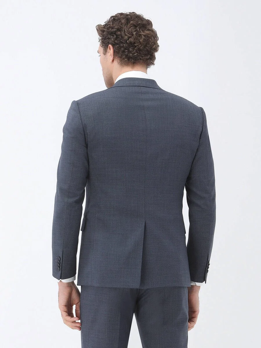İndigo Desenli Modern Fit Yün Karışımlı Takım Elbise - 5