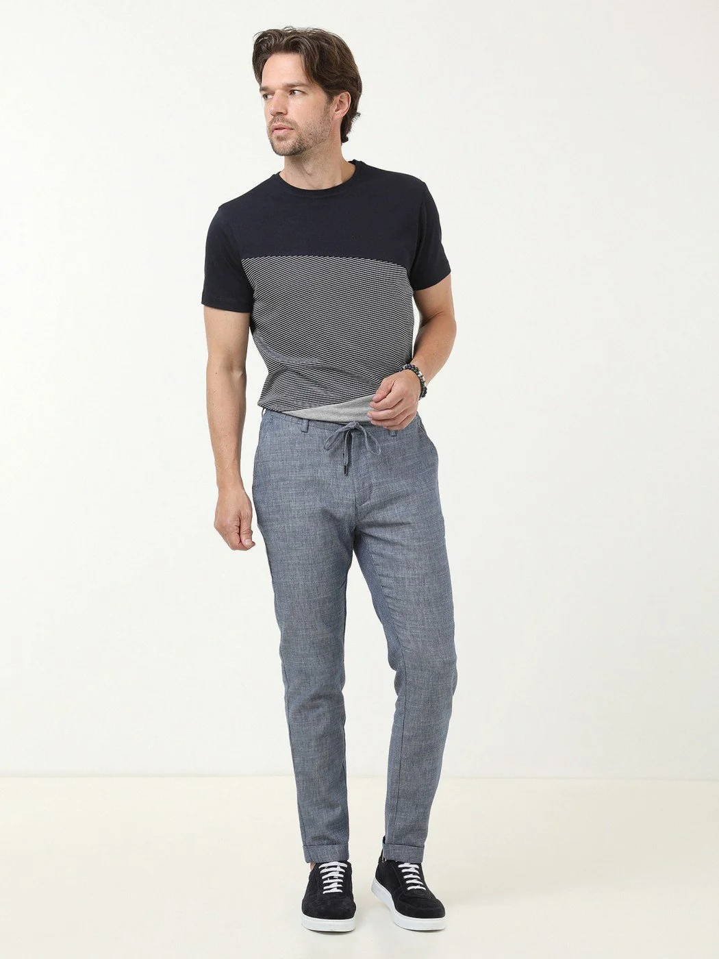 İndigo Dokuma Jogging Fit Casual Pamuk Karışımlı Pantolon - 2