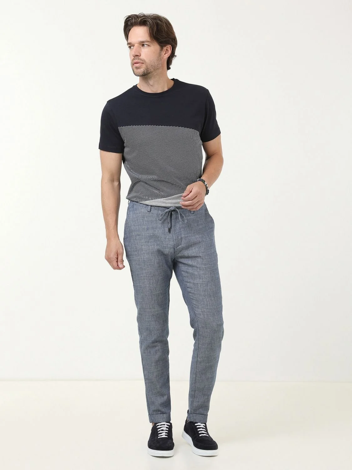 İndigo Dokuma Jogging Fit Casual Pamuk Karışımlı Pantolon - 2