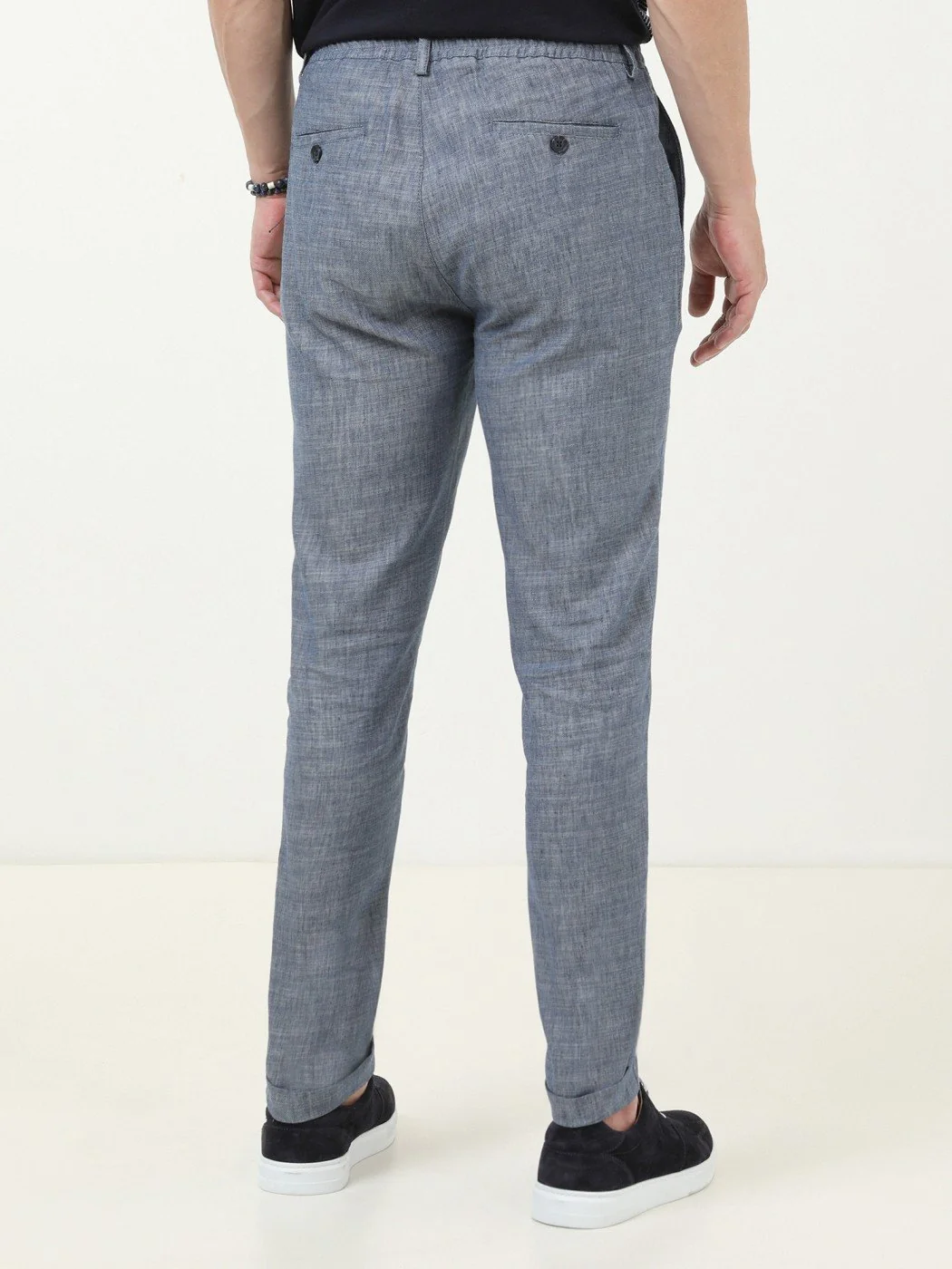 İndigo Dokuma Jogging Fit Casual Pamuk Karışımlı Pantolon - 4